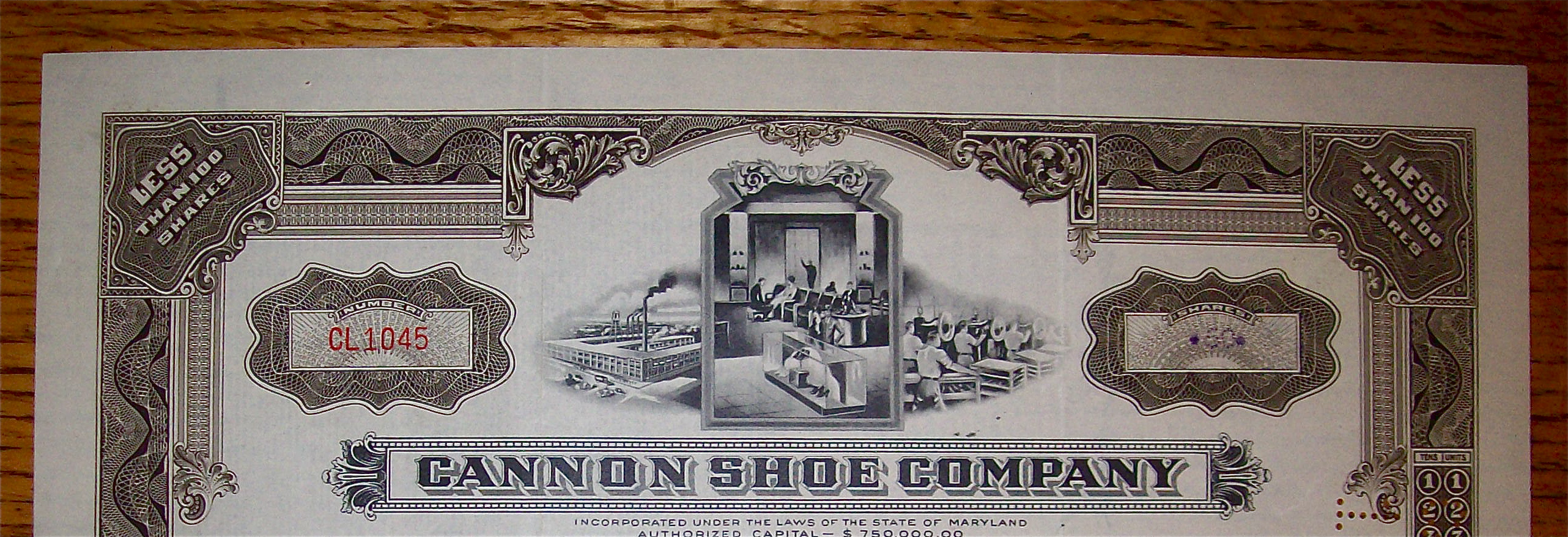 1945 Cannon Shoe Company Stock Certificate