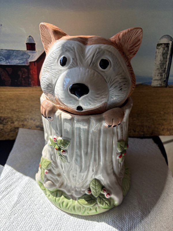Raccoon Ceramic Cookie Jar Woodland Animal Kitchen Decor
