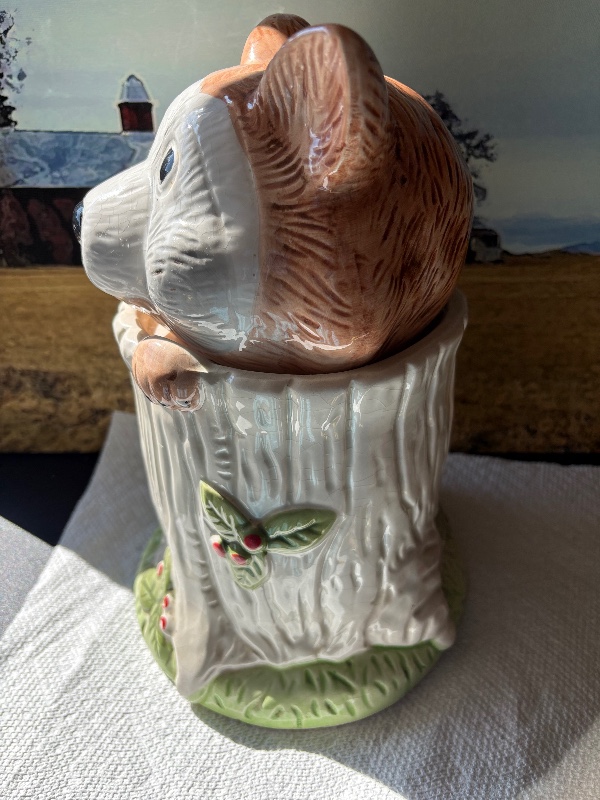 Raccoon Ceramic Cookie Jar Woodland Animal Kitchen Decor