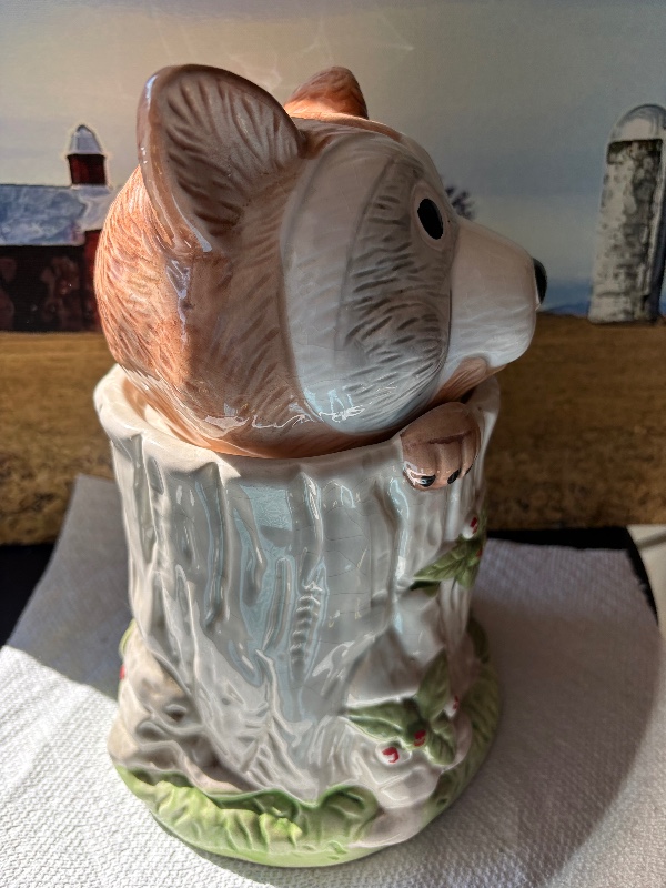 Raccoon Ceramic Cookie Jar Woodland Animal Kitchen Decor