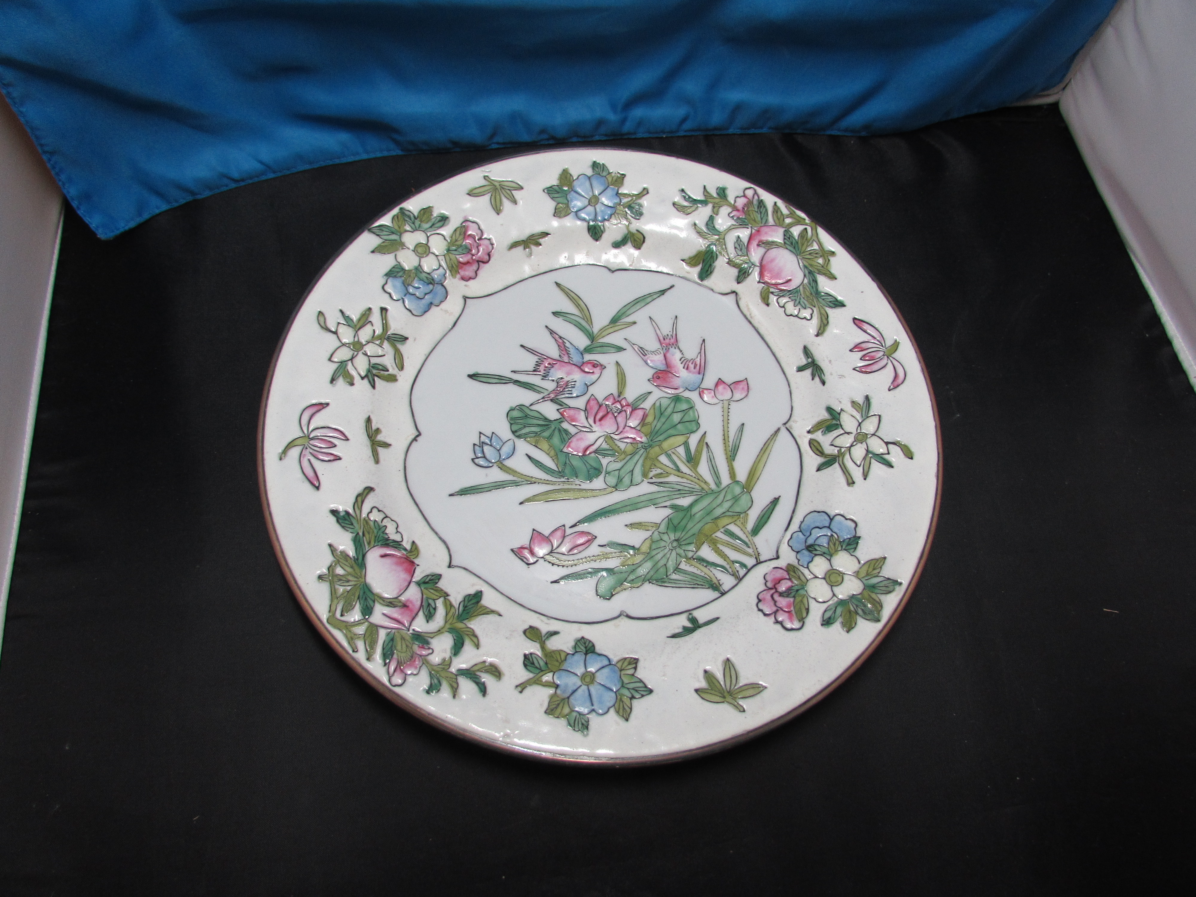 Carved Oriental Decorative Plate Bird Floral motif sign