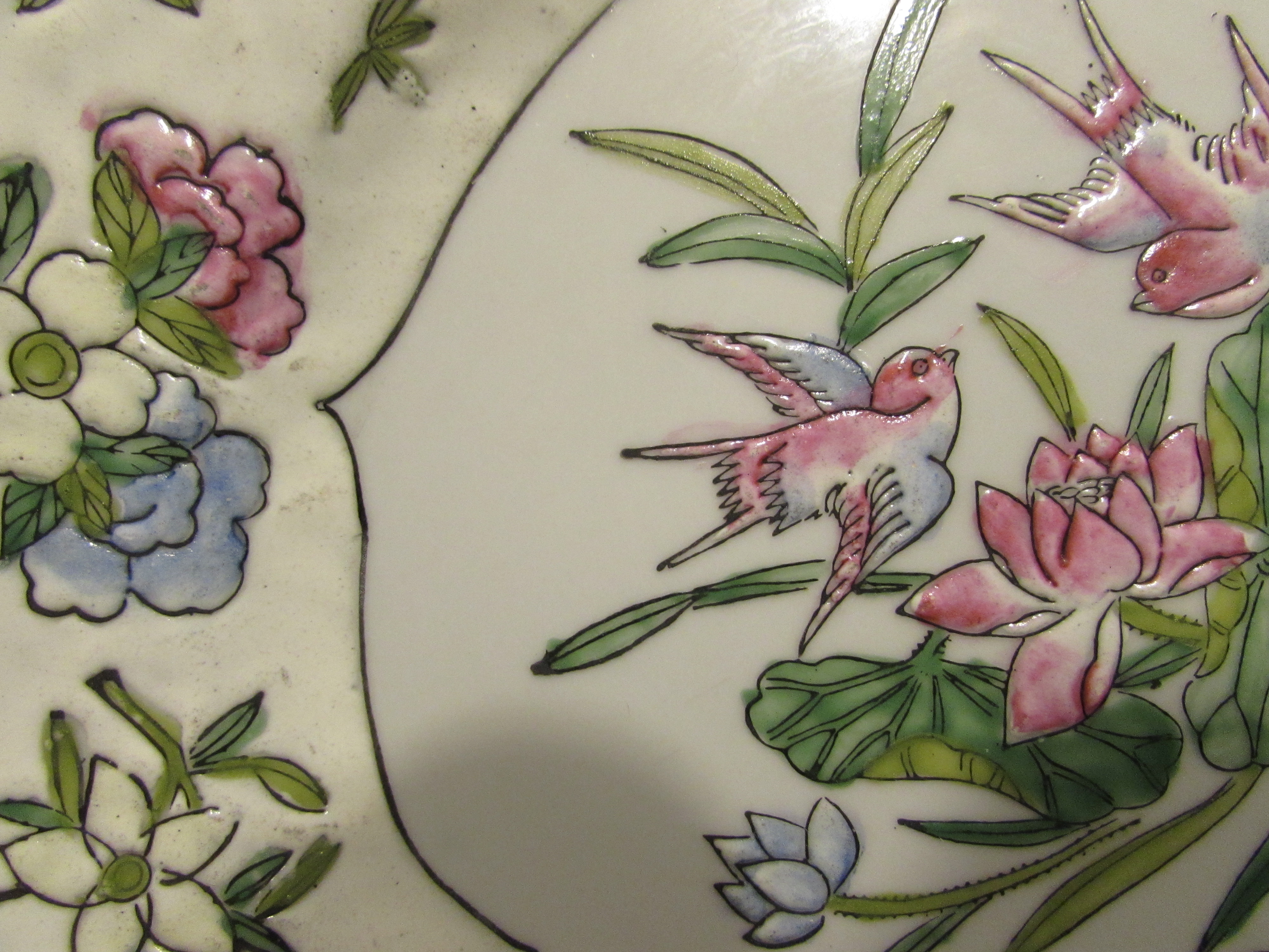 Carved Oriental Decorative Plate Bird Floral motif sign