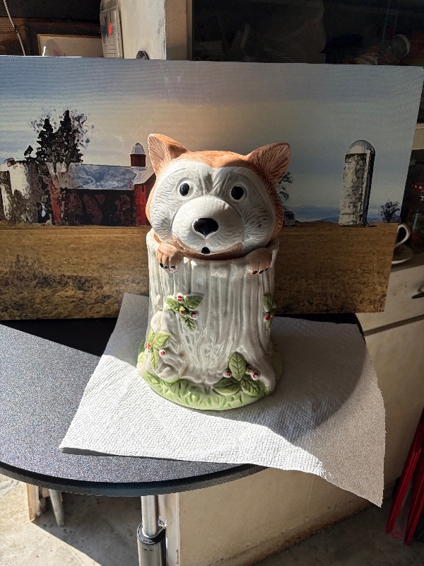 Raccoon Ceramic Cookie Jar Woodland Animal Kitchen Decor
