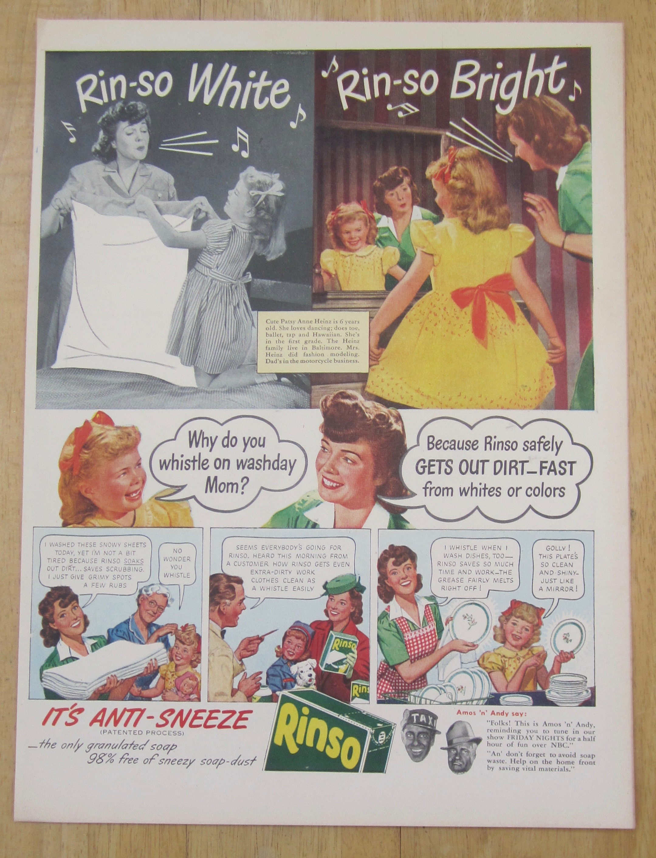 1945 Rinso Soap with It's Anti Sneeze w/Mom & Daughter