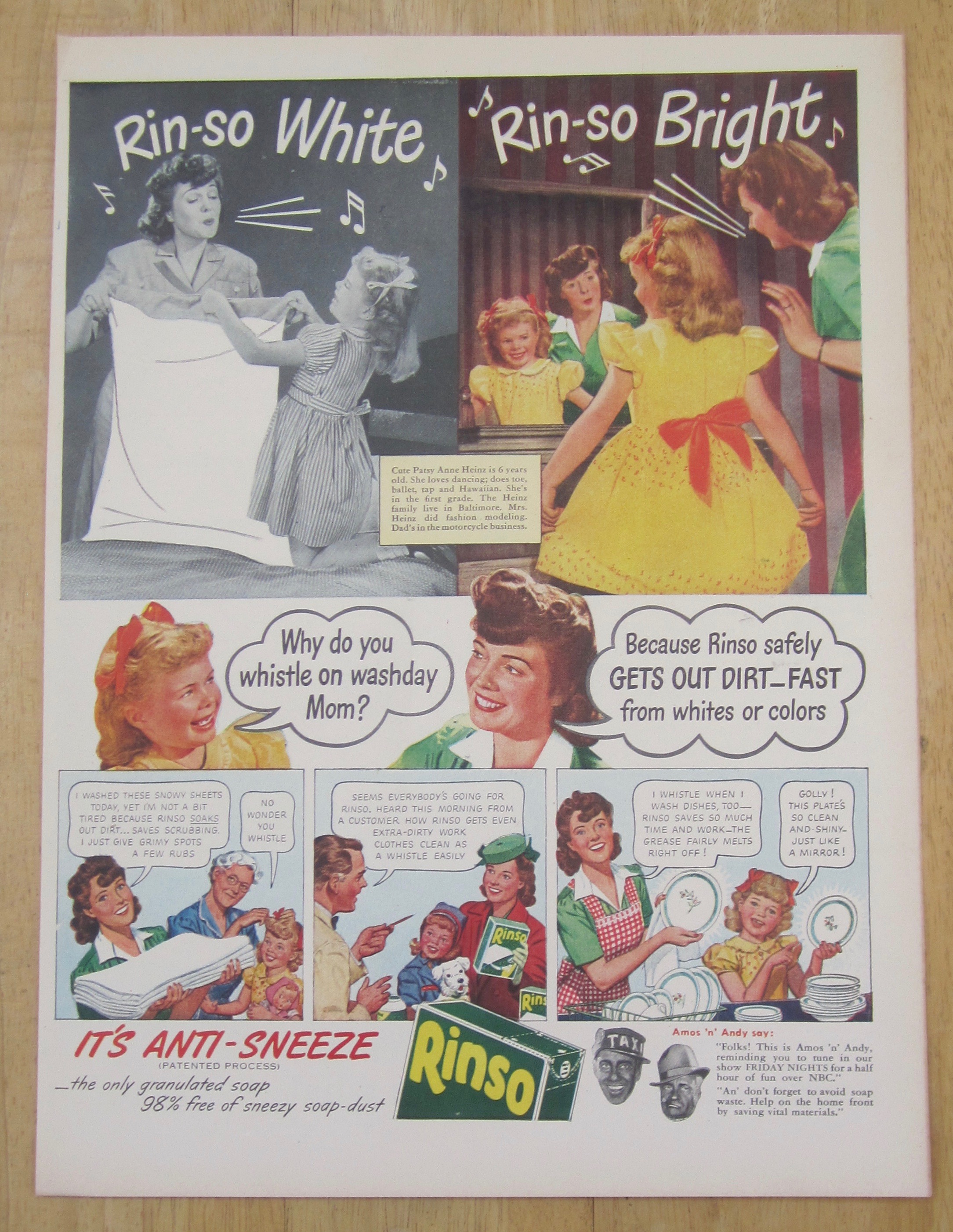 1945 Rinso Soap with It's Anti Sneeze w/Mom & Daughter