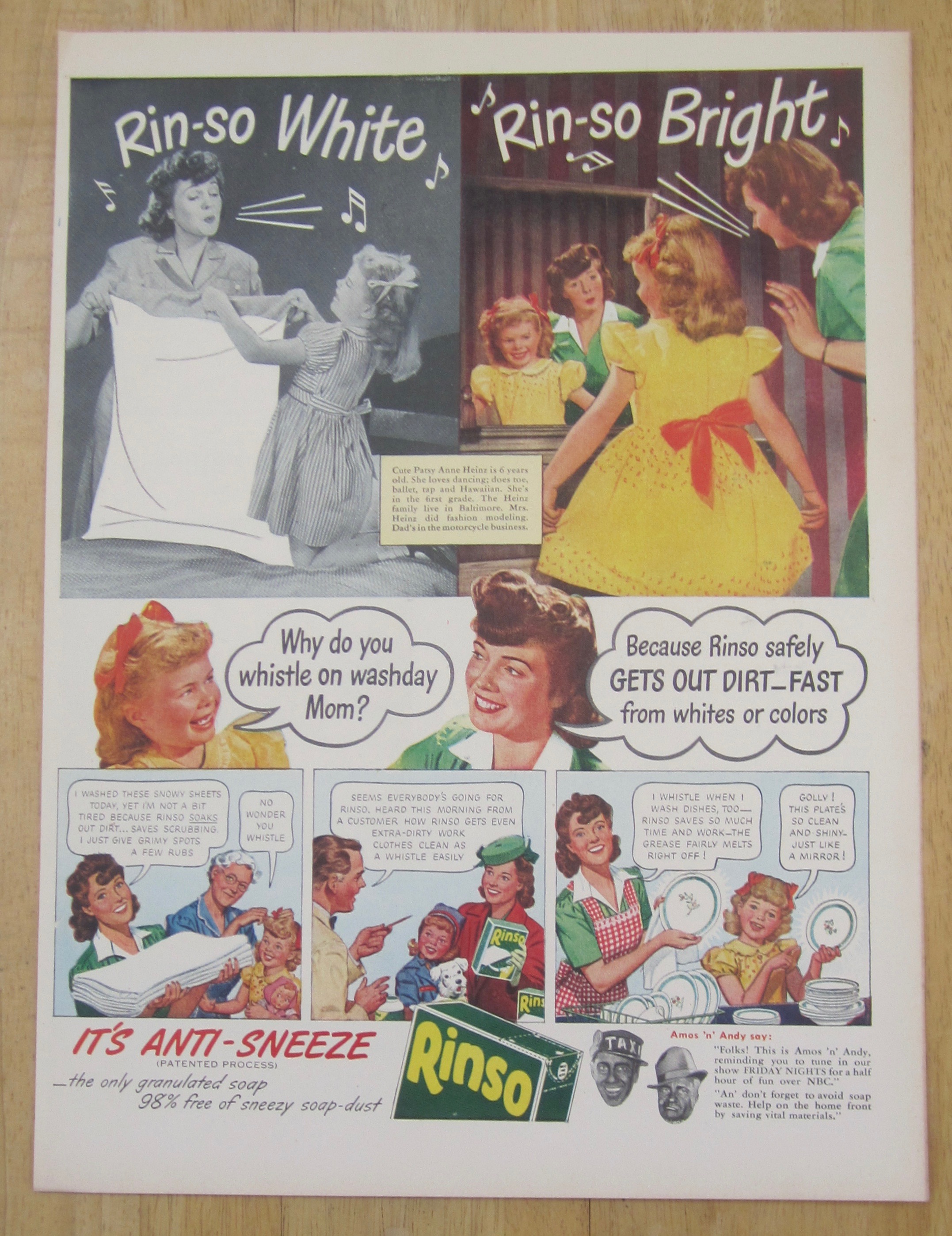 1945 Rinso Soap with It's Anti Sneeze w/Mom & Daughter