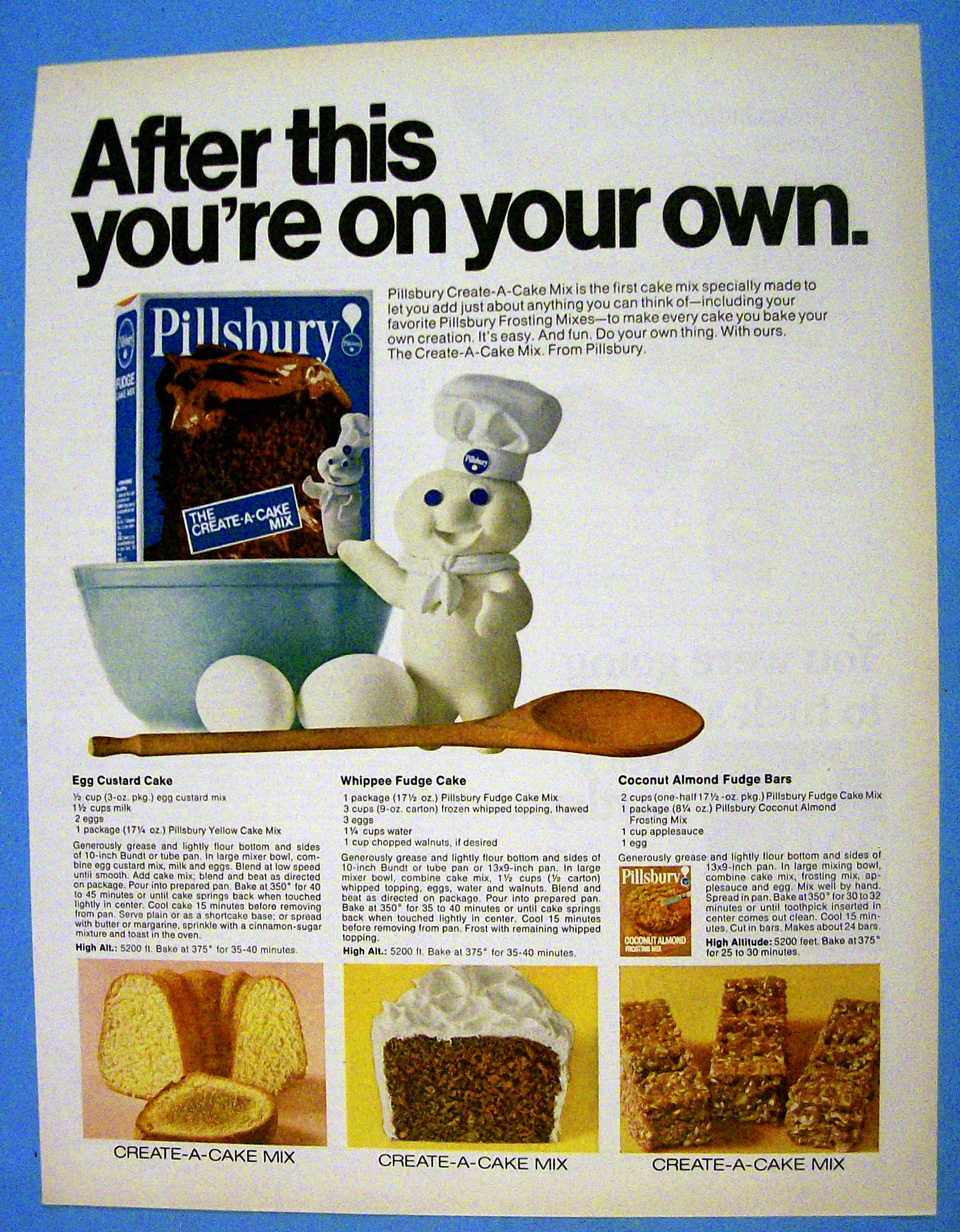 1970 Pillsbury Create A Cake Mix with Different Recipes