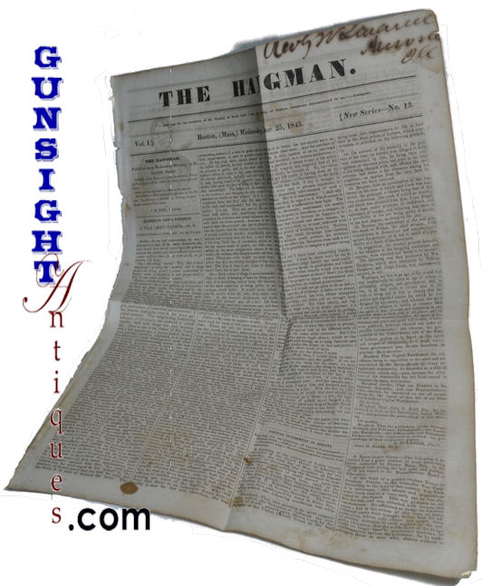 Rare! 1845 Boston Newspaper – THE HANGMAN