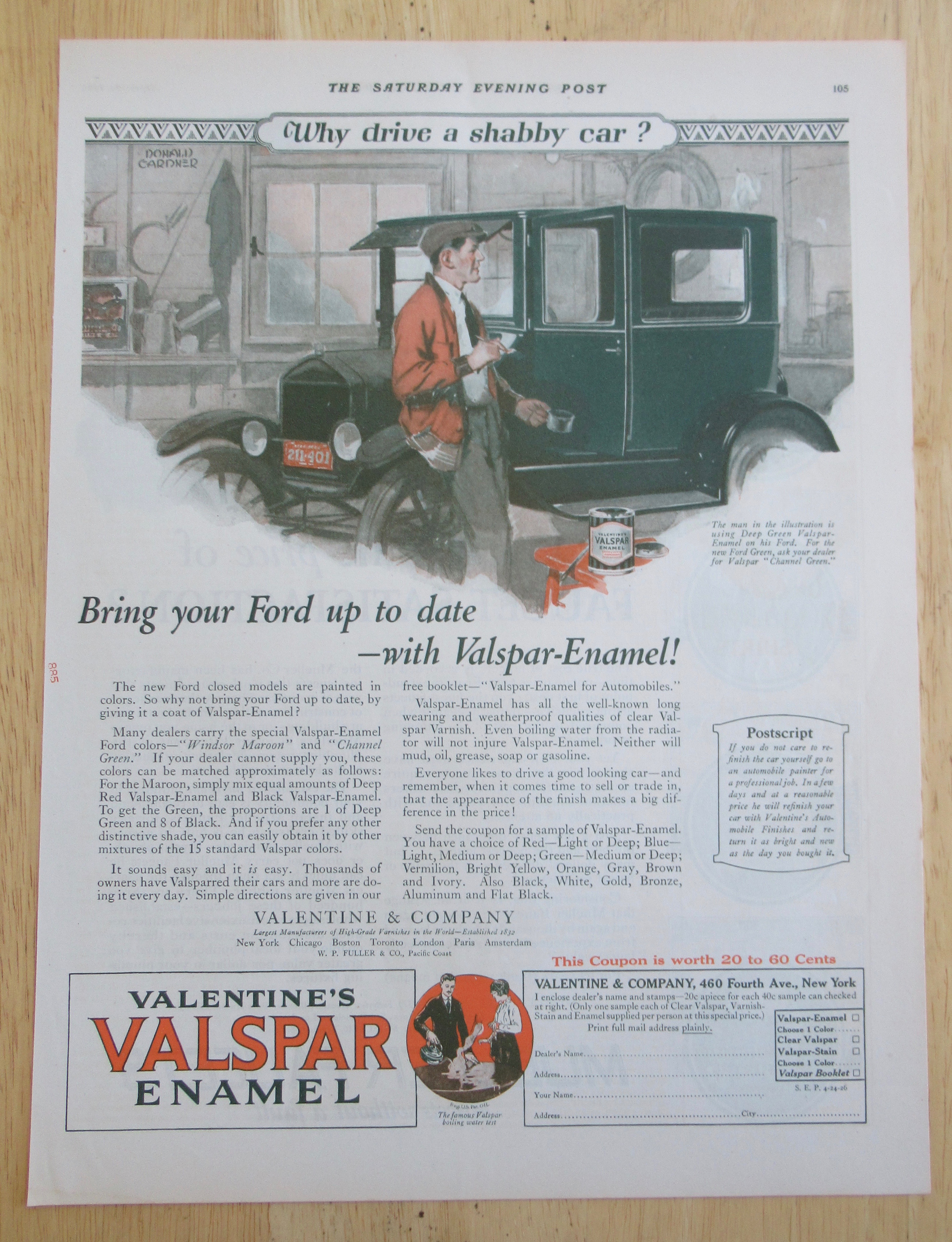 1926 Valentine's Valspar Enamel with Man Painting Car