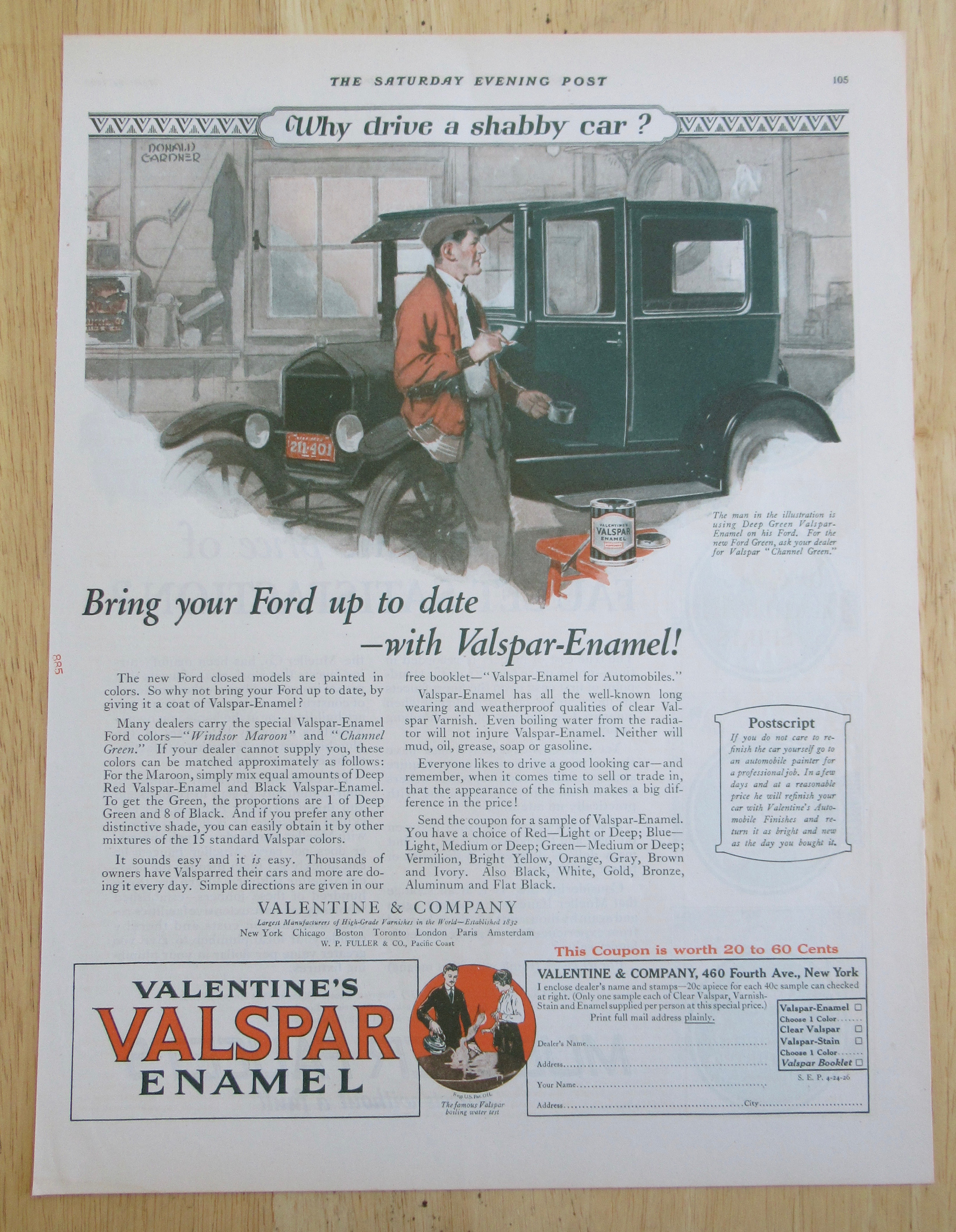 1926 Valentine's Valspar Enamel with Man Painting Car