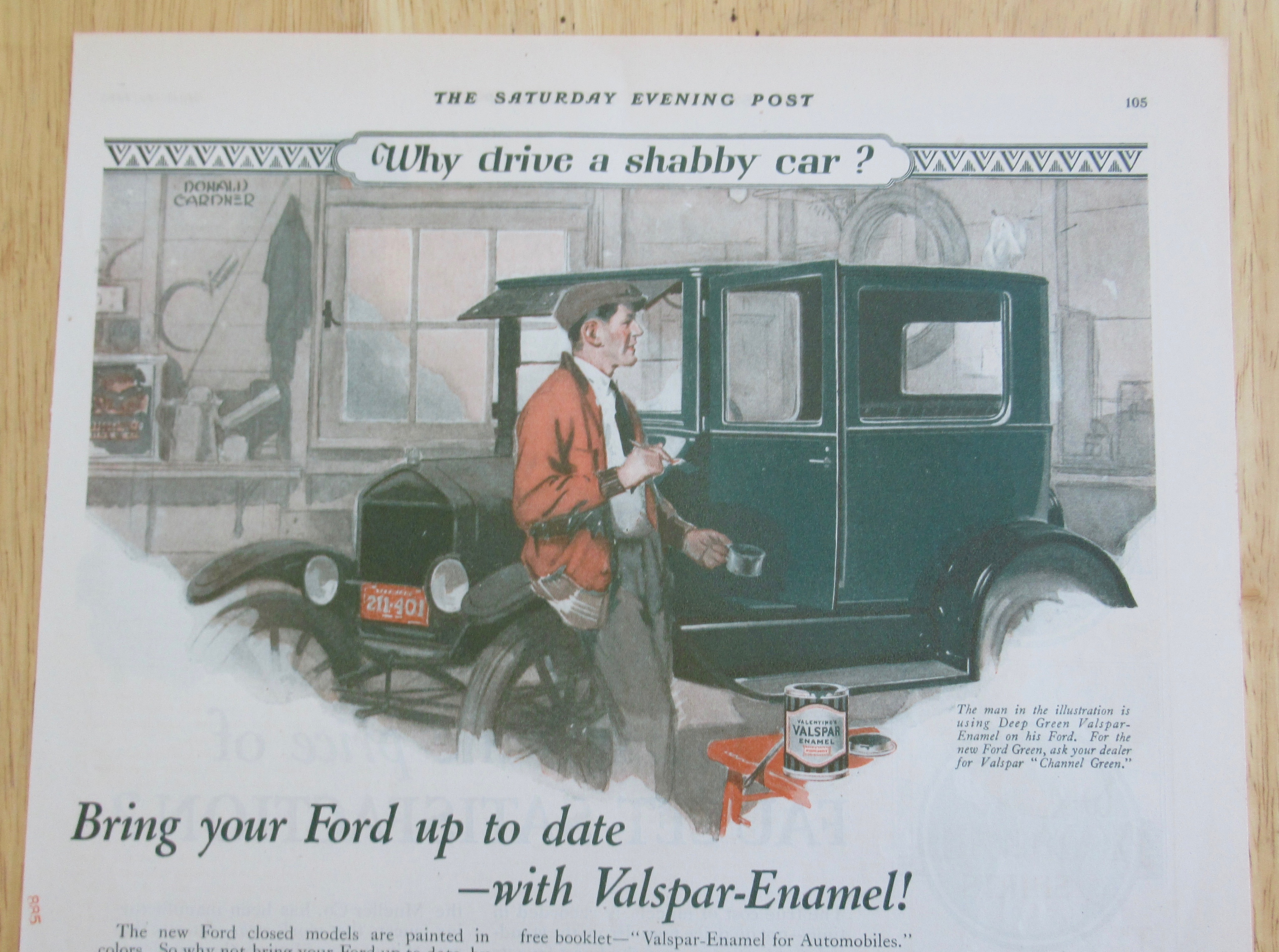 1926 Valentine's Valspar Enamel with Man Painting Car