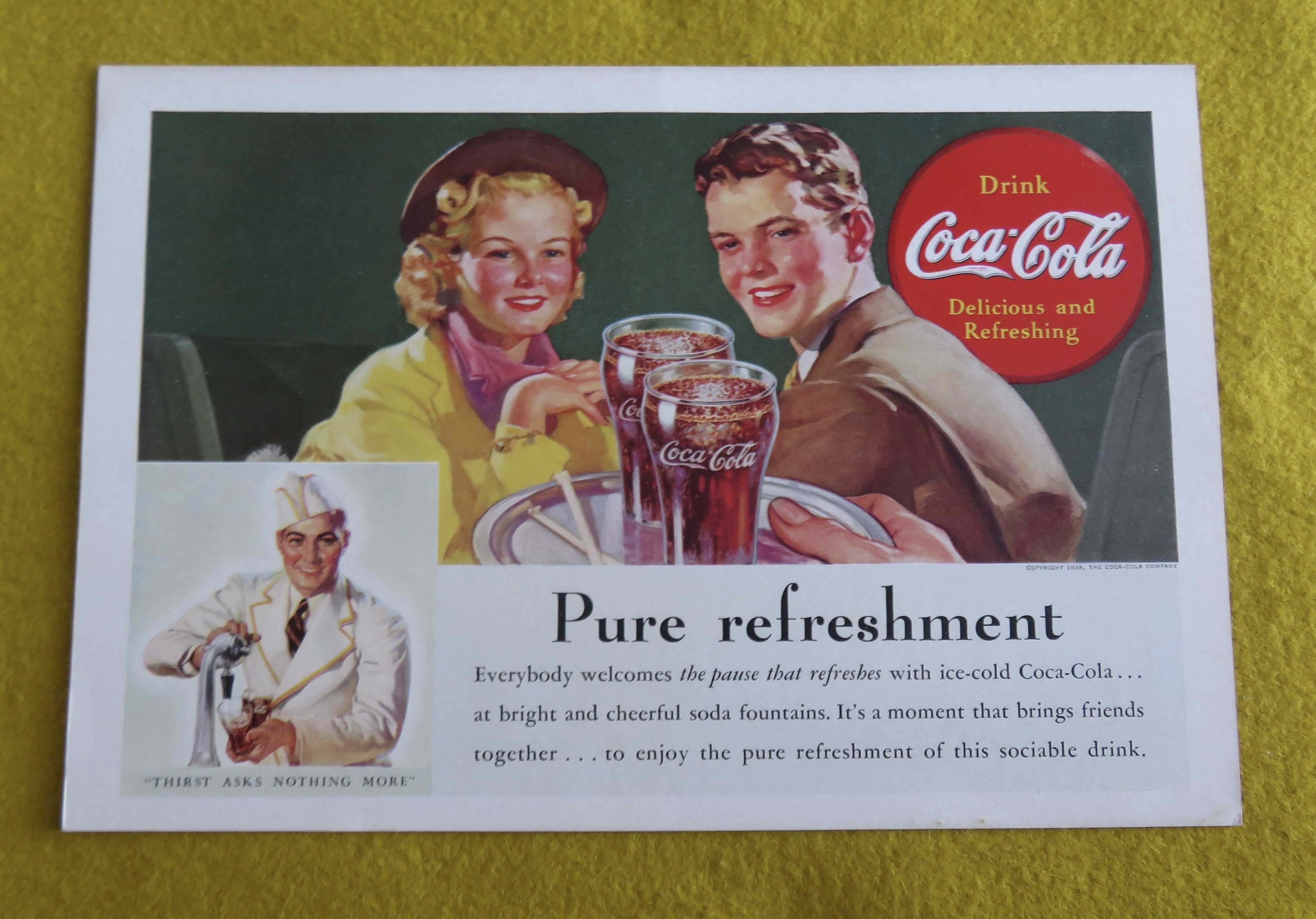 1938 Coca Cola (Coke) with Girl & Boy Getting Coca Cola