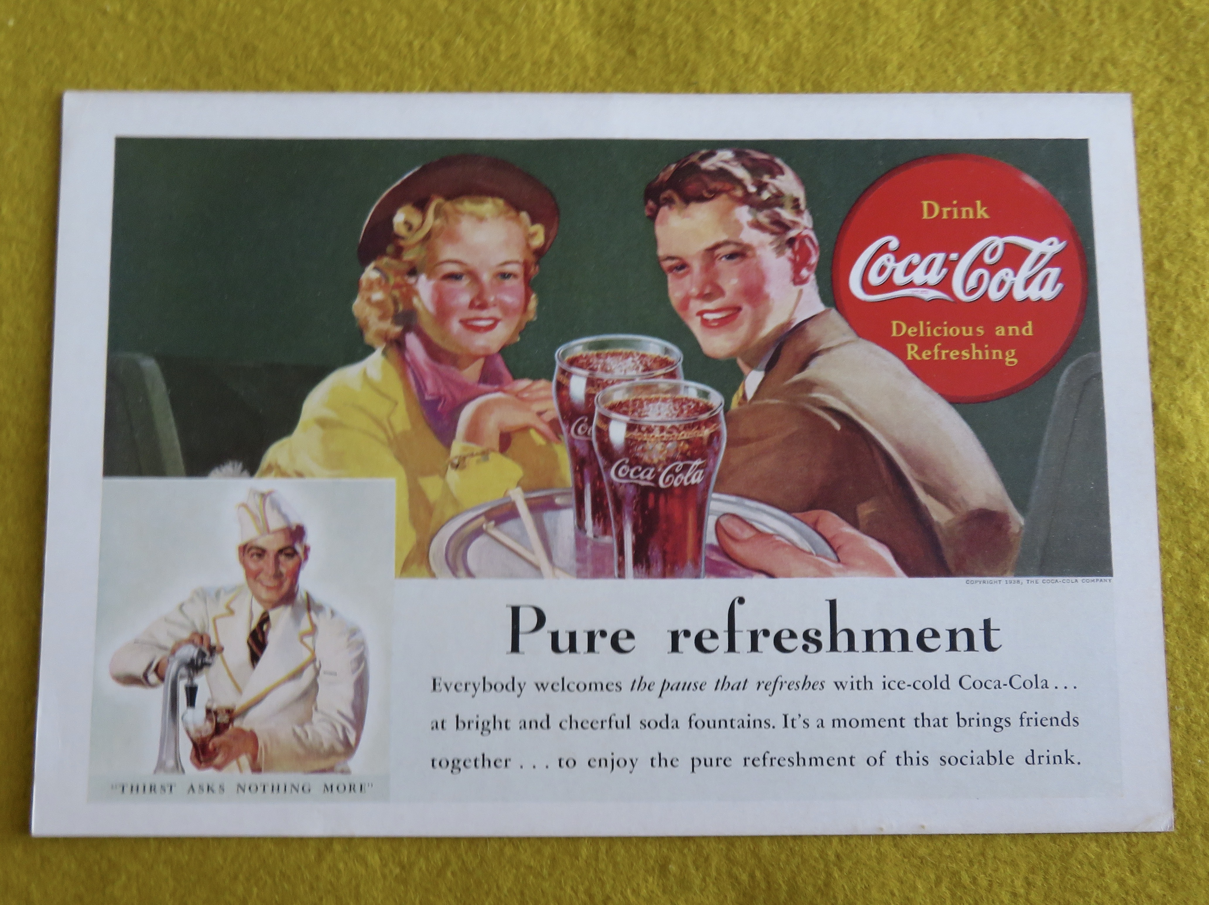 1938 Coca Cola (Coke) with Girl & Boy Getting Coca Cola
