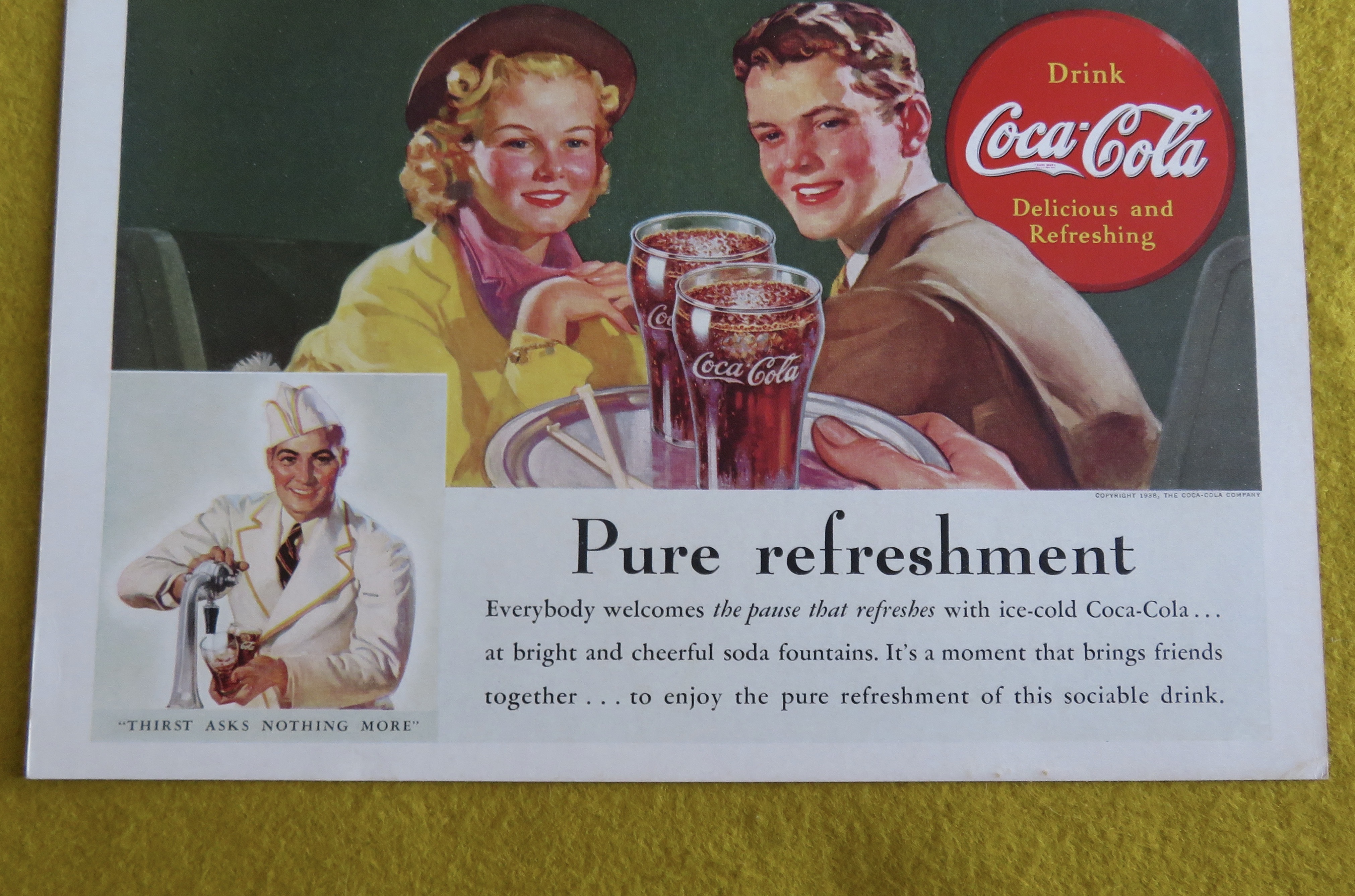 1938 Coca Cola (Coke) with Girl & Boy Getting Coca Cola