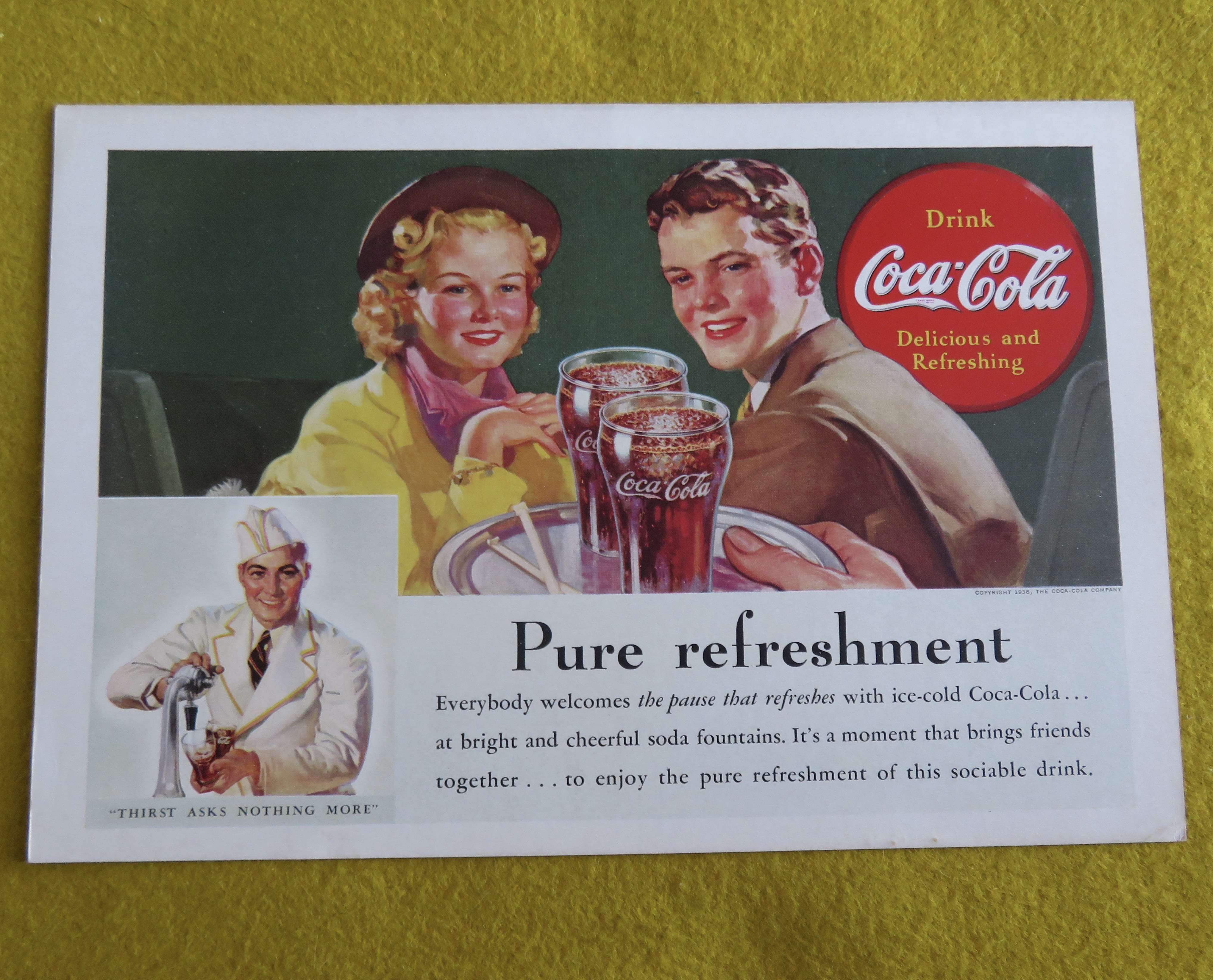 1938 Coca Cola (Coke) with Girl & Boy Getting Coca Cola