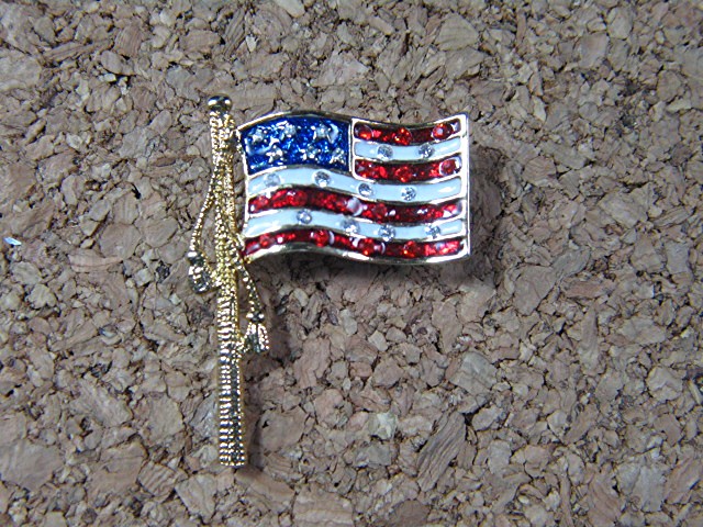 Enamel Goldtone USA Rhinestone Flag Pin Lapel Button