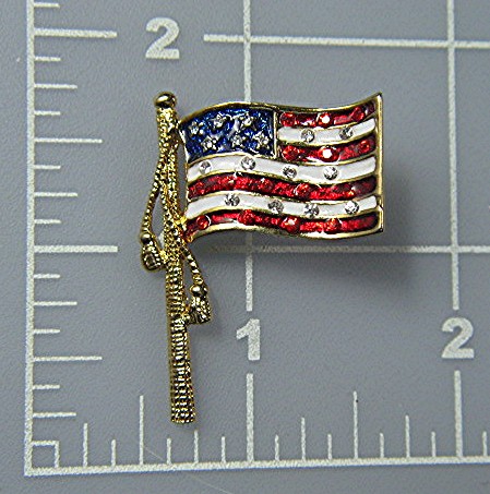 Enamel Goldtone USA Rhinestone Flag Pin Lapel Button