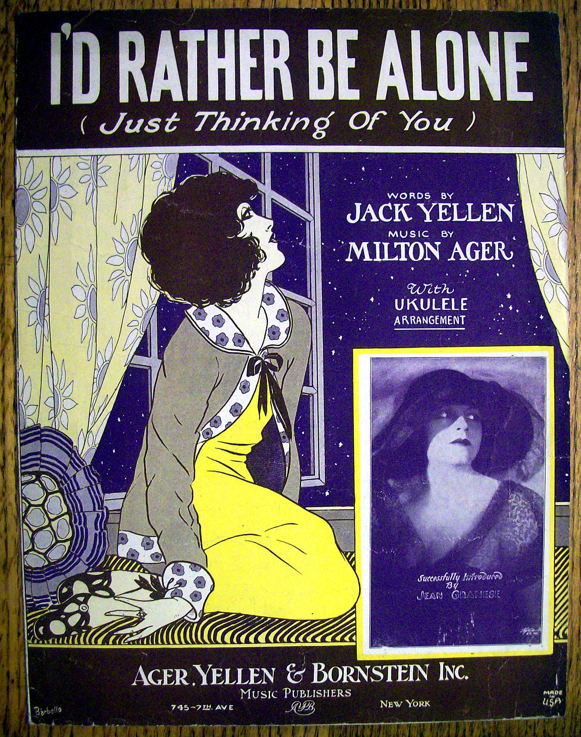 Sheet Music For 1926 I'd Rather Be Alone