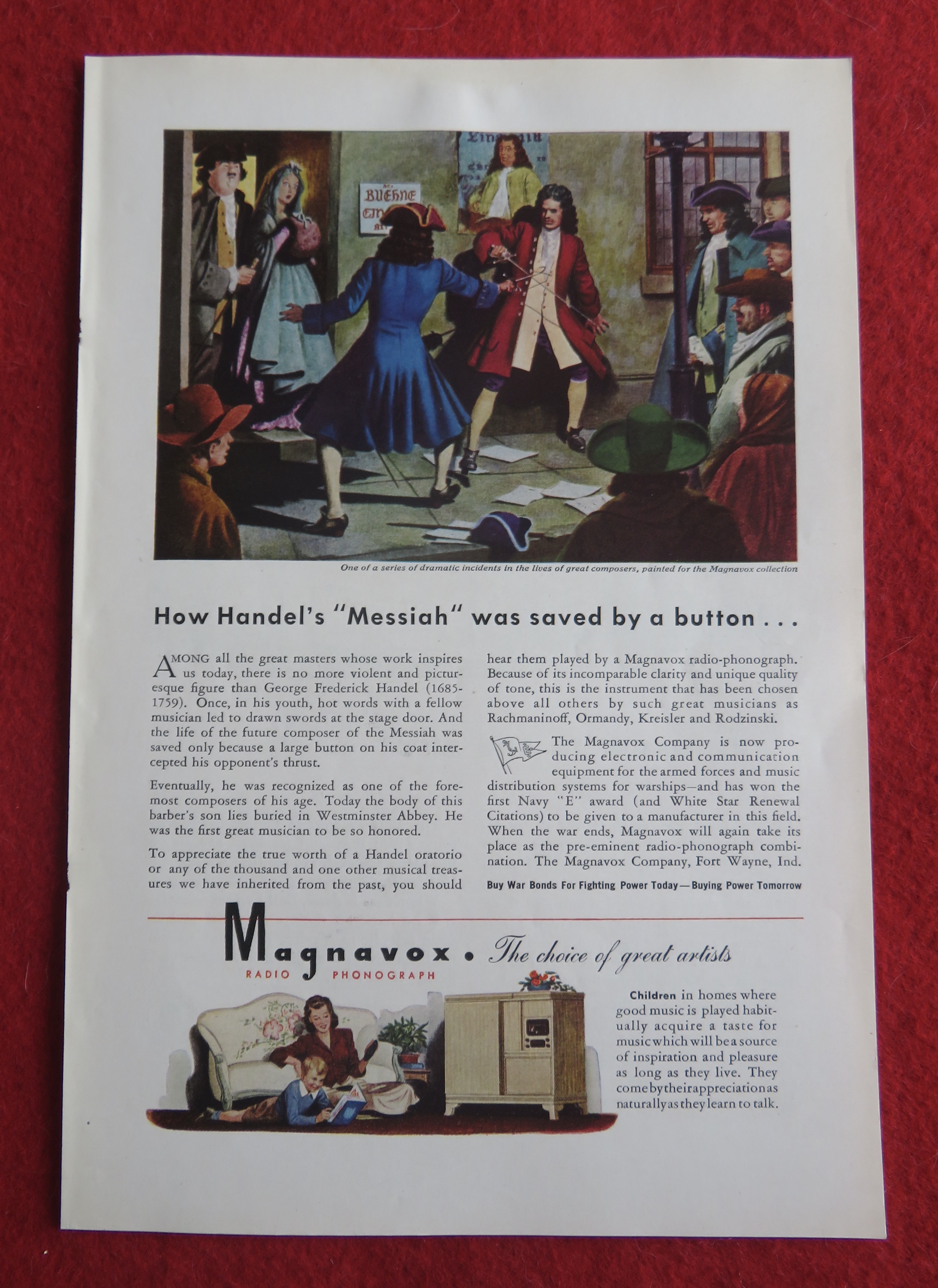 1943 Magnavox Radio Phonograph with Handel's Messiah