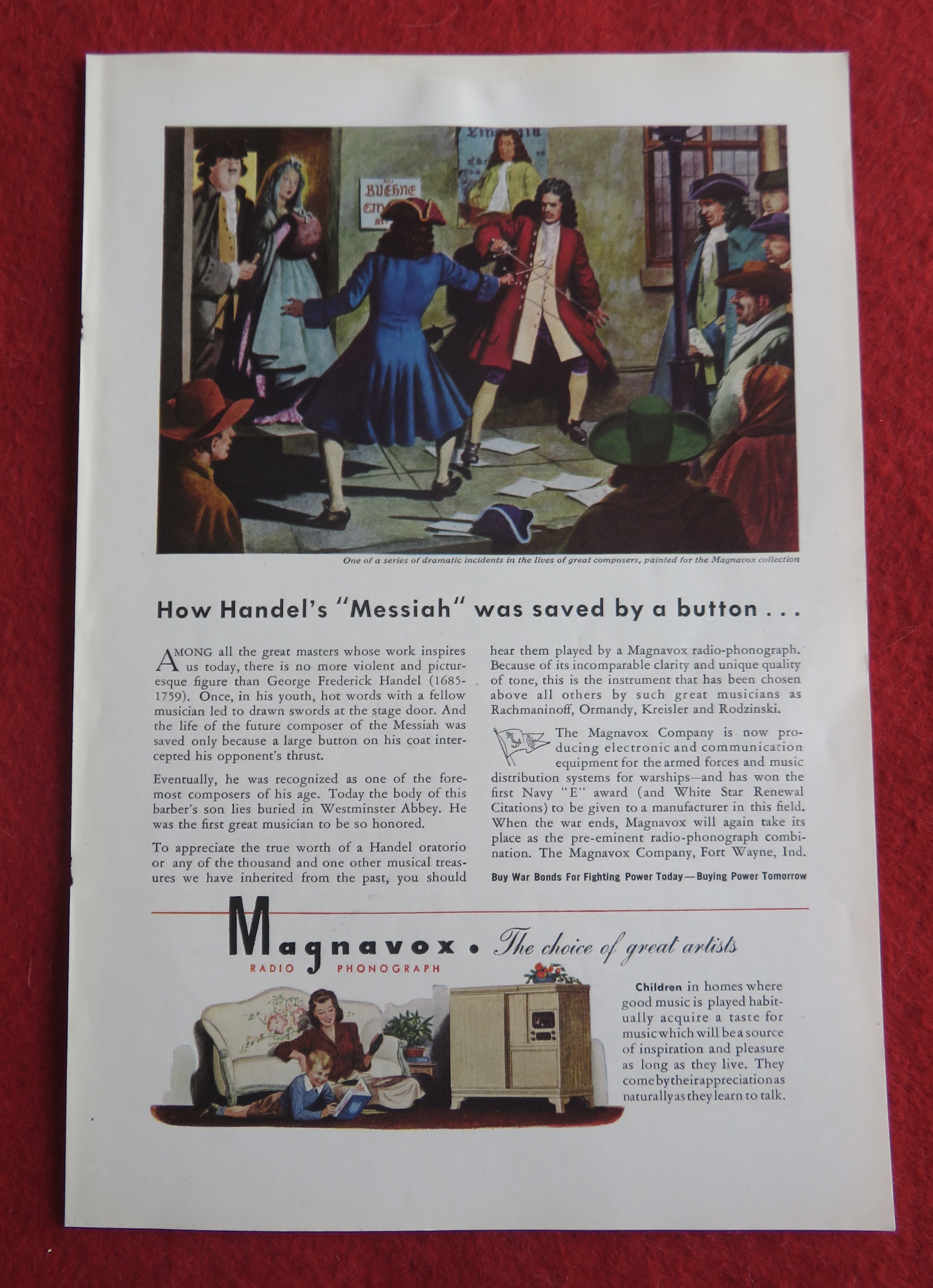 1943 Magnavox Radio Phonograph with Handel's Messiah