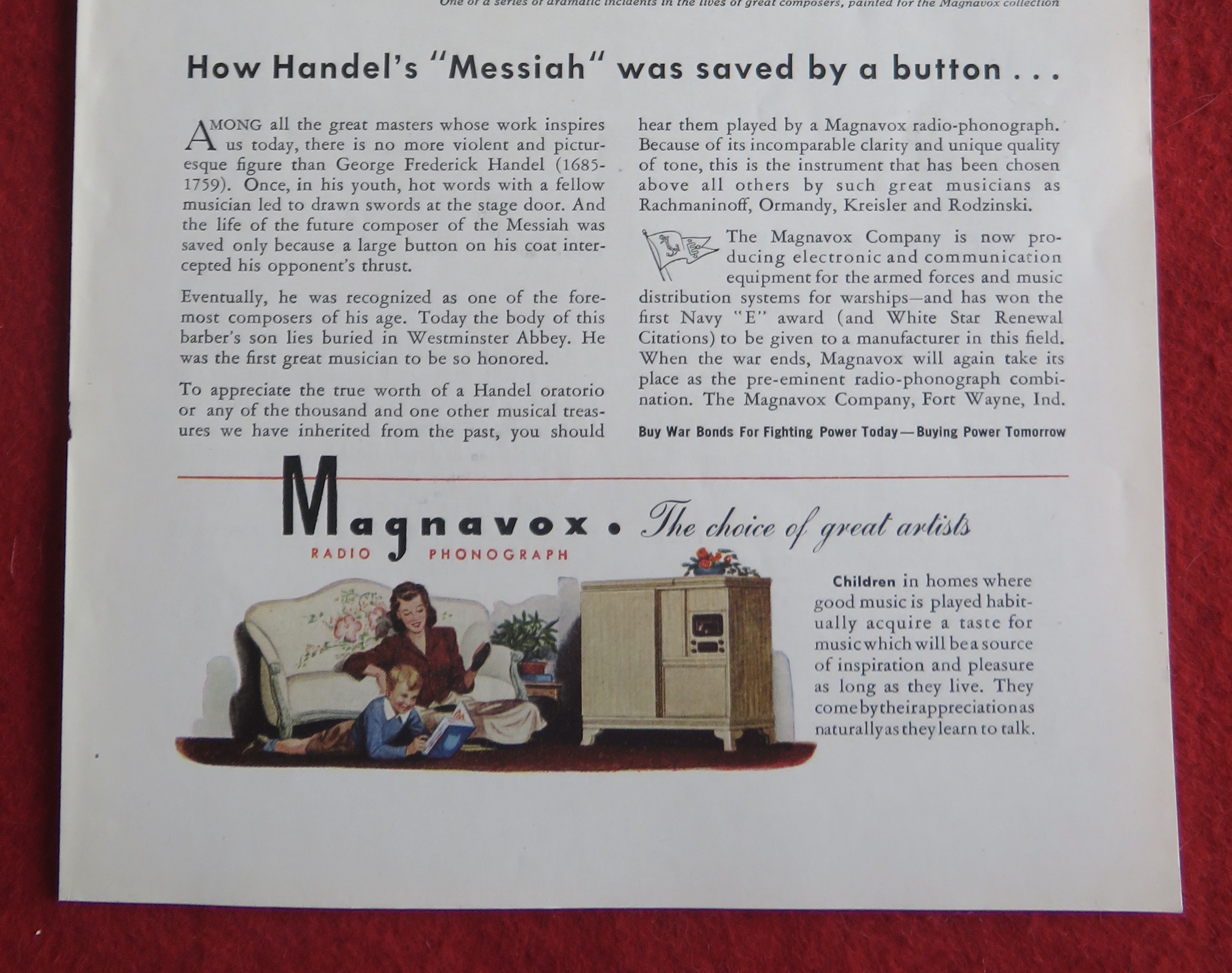 1943 Magnavox Radio Phonograph with Handel's Messiah