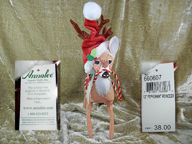 Christmas Annalee 12 inch Peppermint  Reindeer & tags