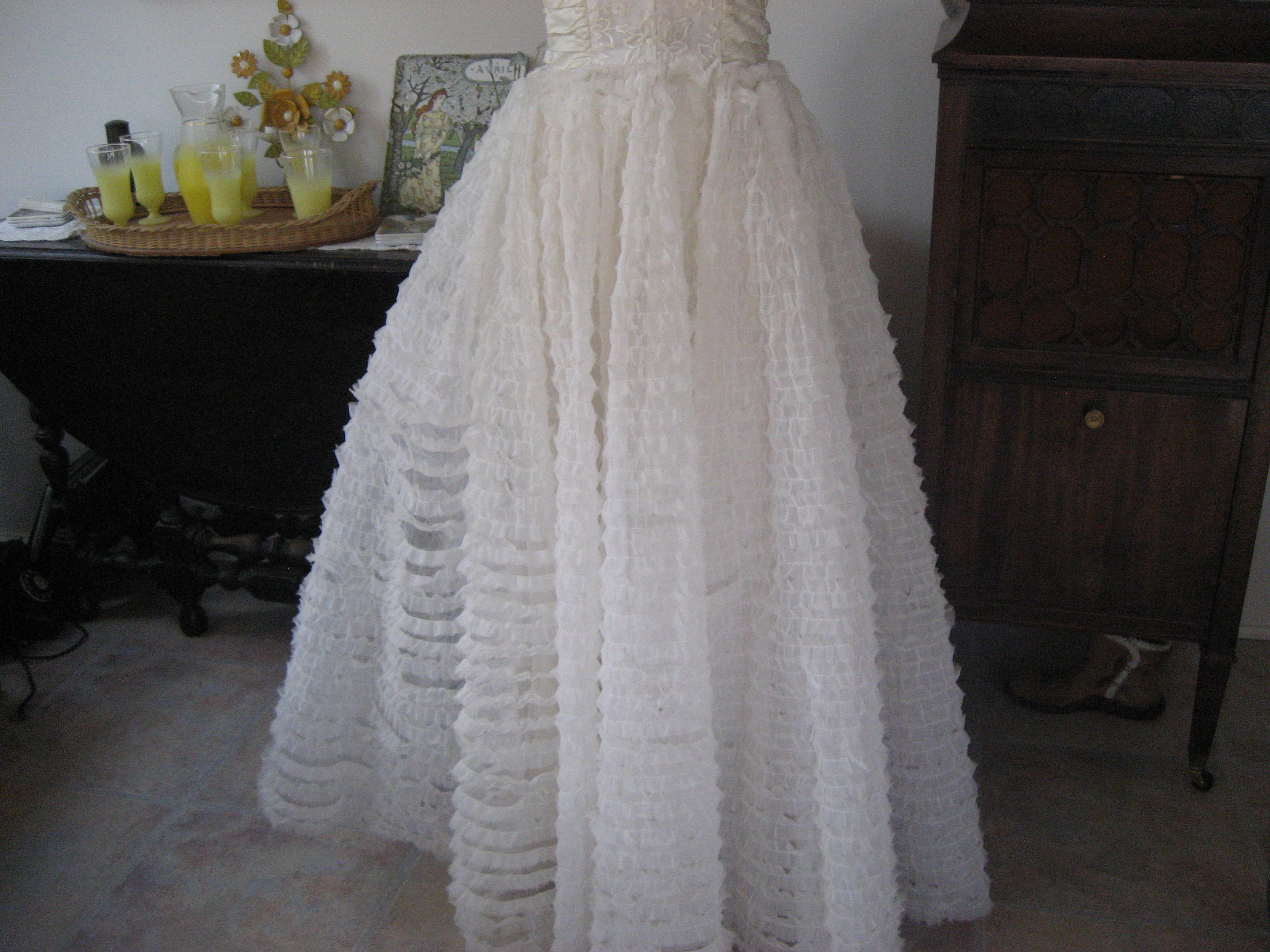 White Lace and Ruffle Prom or Wedding Dress