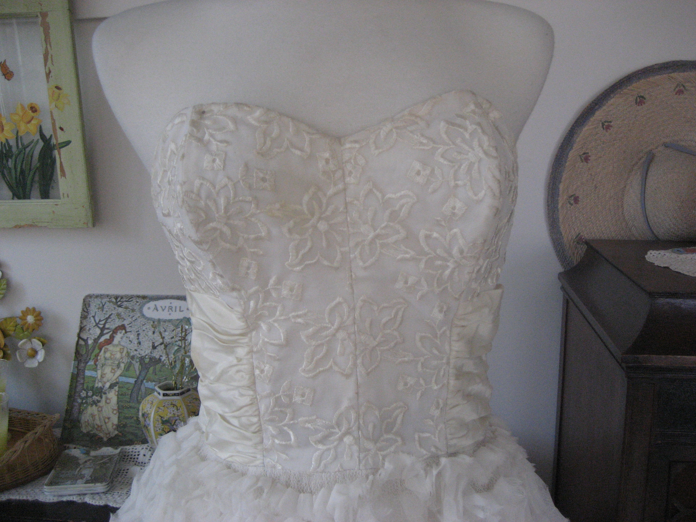 White Lace and Ruffle Prom or Wedding Dress