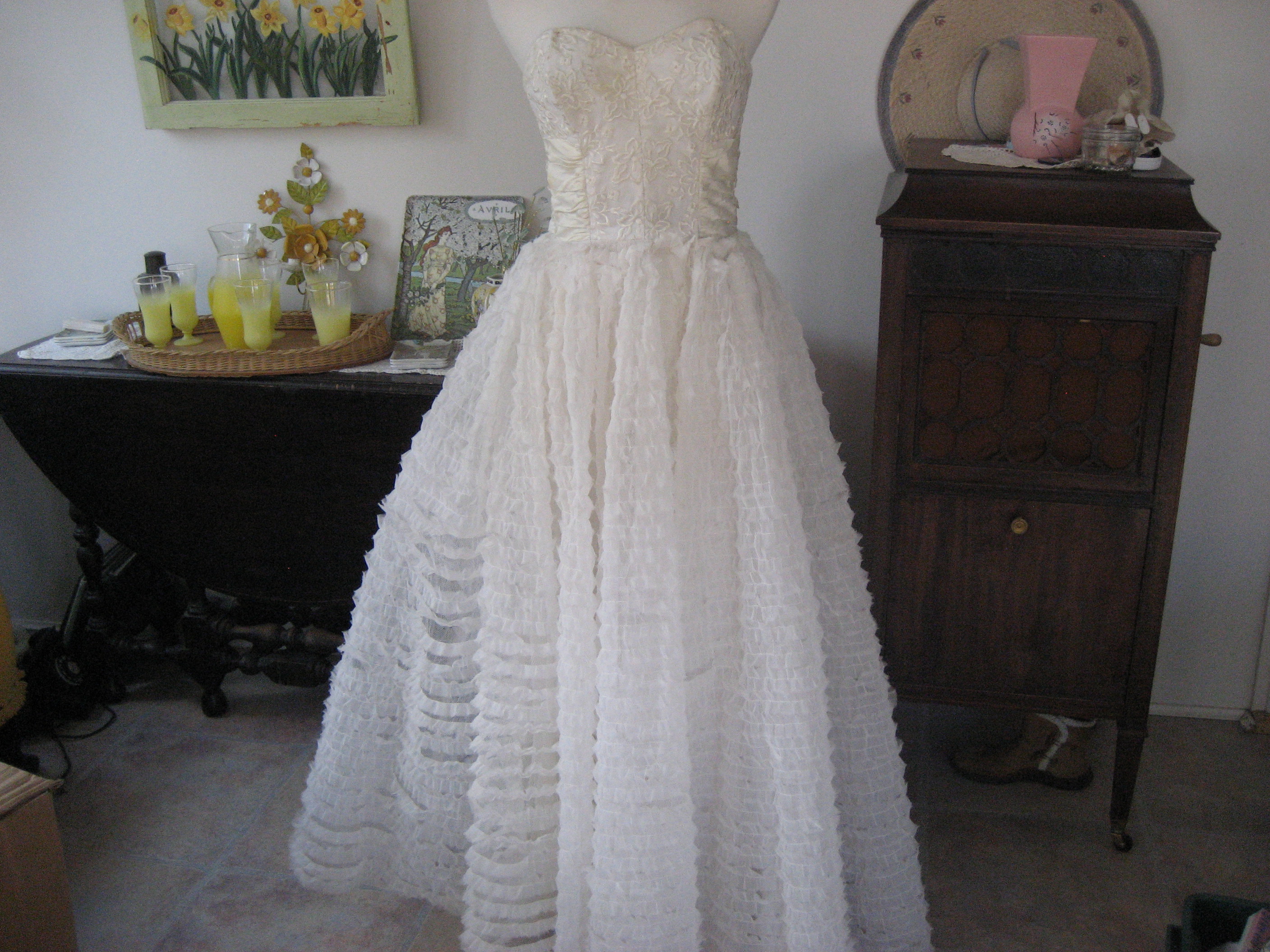 White Lace and Ruffle Prom or Wedding Dress