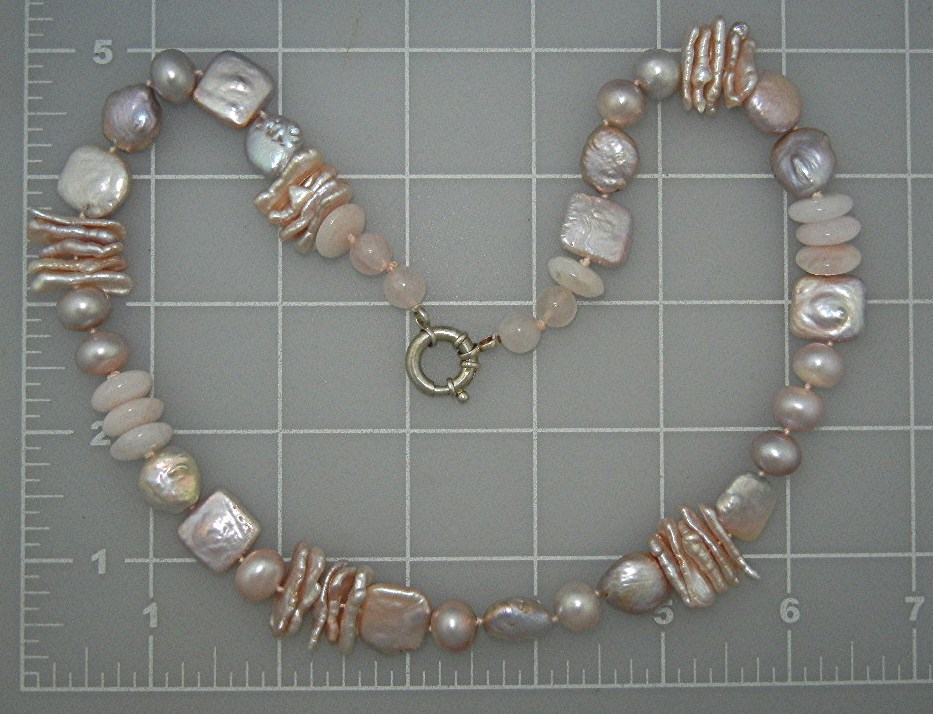 Necklace Pink Coin Freshwater Pearls Rose Quartz SS