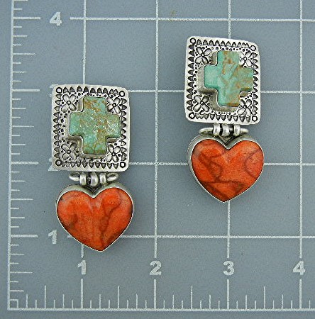 David Troutman Sterling Silver Coral Turquoise Earrings