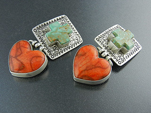 David Troutman Sterling Silver Coral Turquoise Earrings