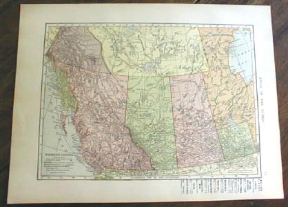1906 Map Western Canada & Polar Regions Antique
