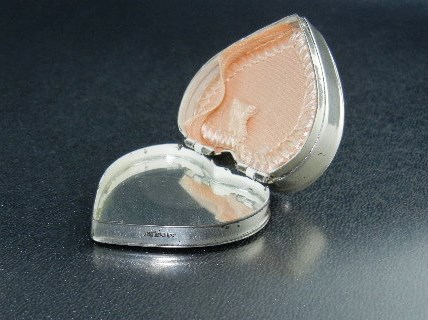 Rouge Mirrored Pill Box Heart Shaped Sterling Silver