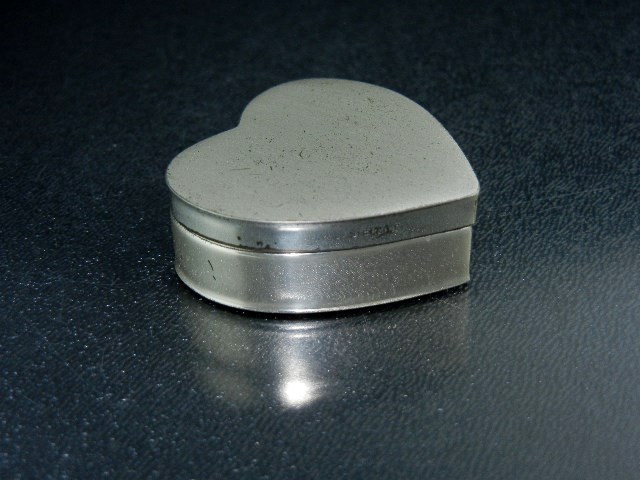 Rouge Mirrored Pill Box Heart Shaped Sterling Silver