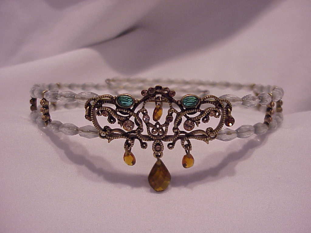 Liz Claiborne Victorian Style Rhinestone And Bead Choker Necklace