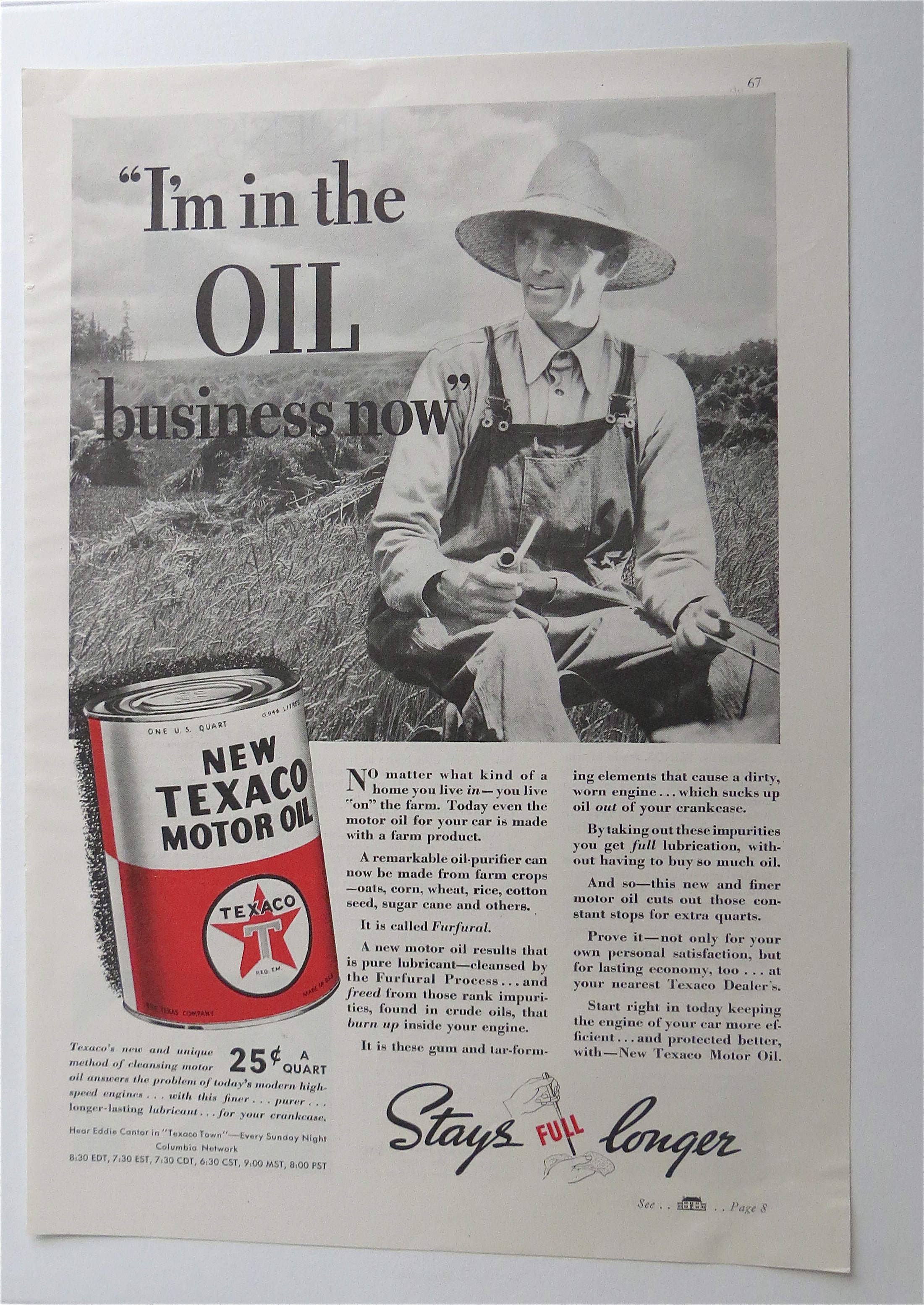 1937 Texaco Motor Oil with Man Sitting With A Pipe