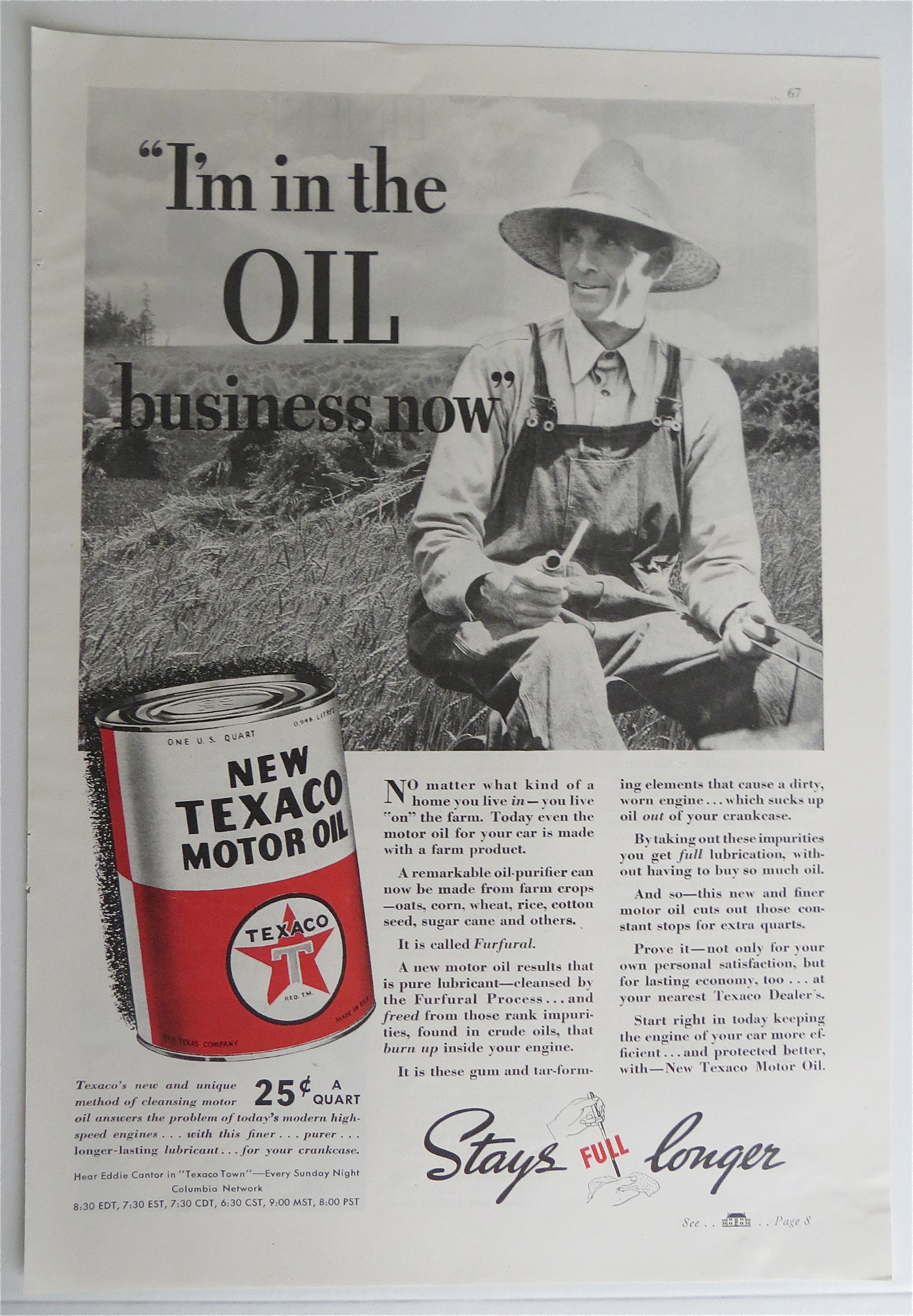 1937 Texaco Motor Oil with Man Sitting With A Pipe