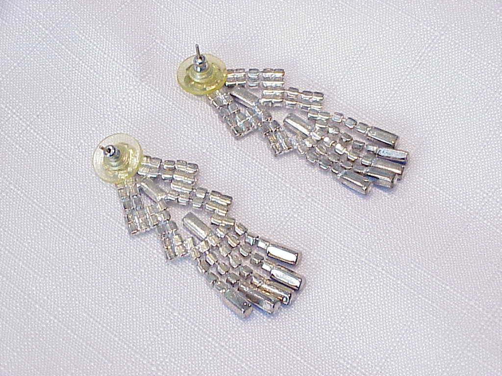 Long Dangling Blue And Clear Rhinestone Pierced Earrings