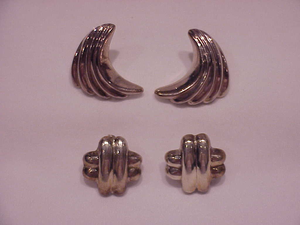 2 Pairs Of Sterling Silver Pierced Earrings Signed ND