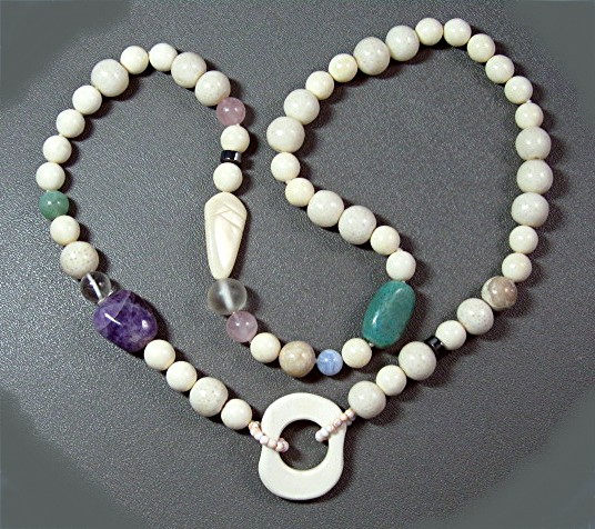 Coral Adventurine Bone Amethyst Quartz Necklace