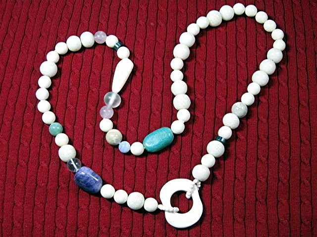 Coral Adventurine Bone Amethyst Quartz Necklace