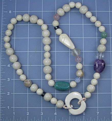 Coral Adventurine Bone Amethyst Quartz Necklace