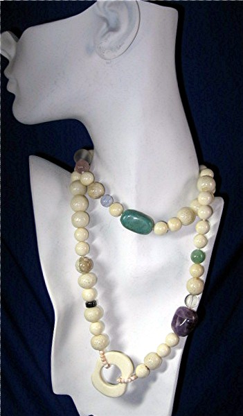 Coral Adventurine Bone Amethyst Quartz Necklace