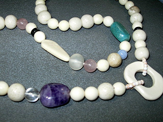 Coral Adventurine Bone Amethyst Quartz Necklace