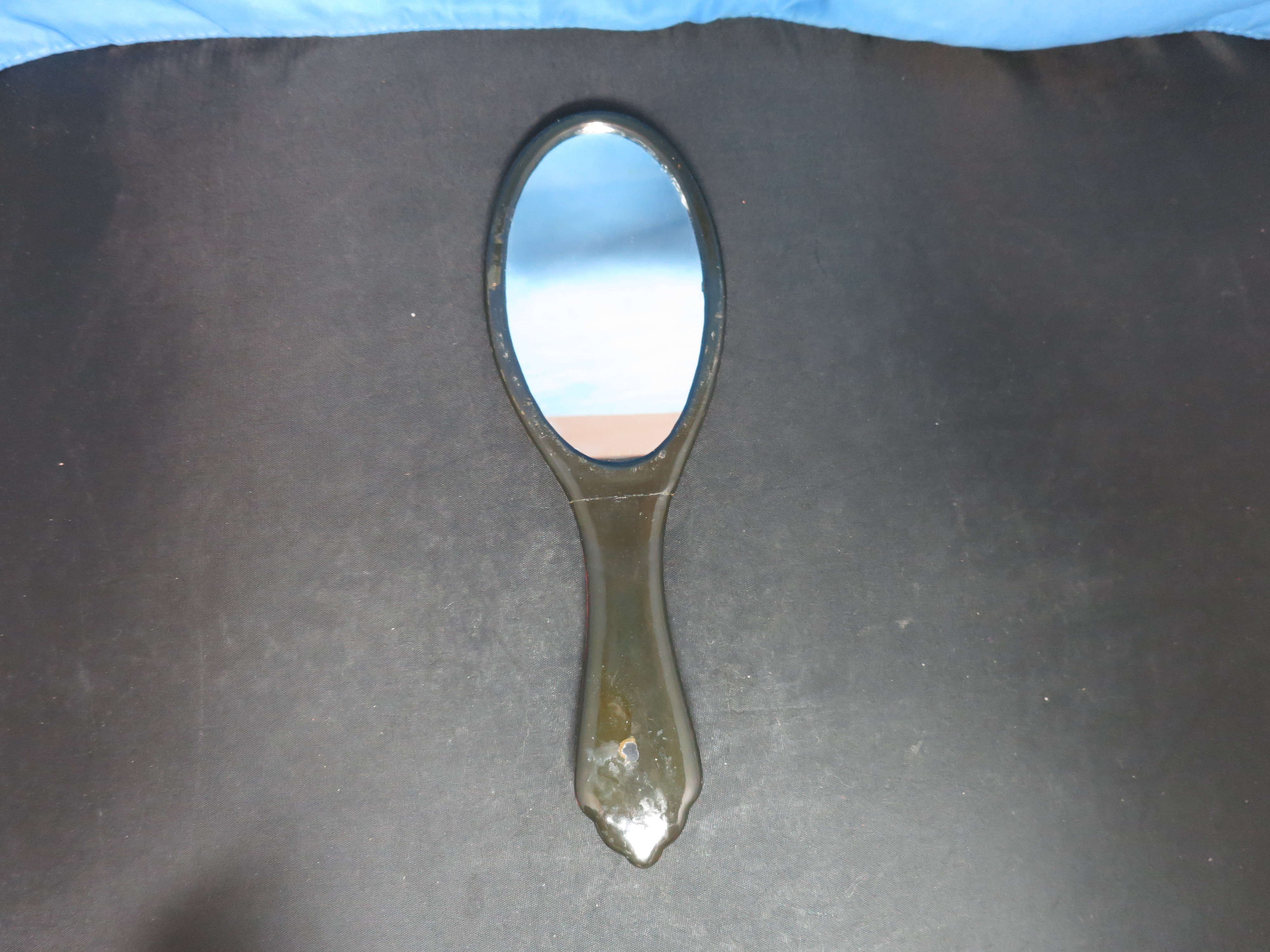 Black Lacquer Painted Hand Mirror with Cardinal Bird rare find