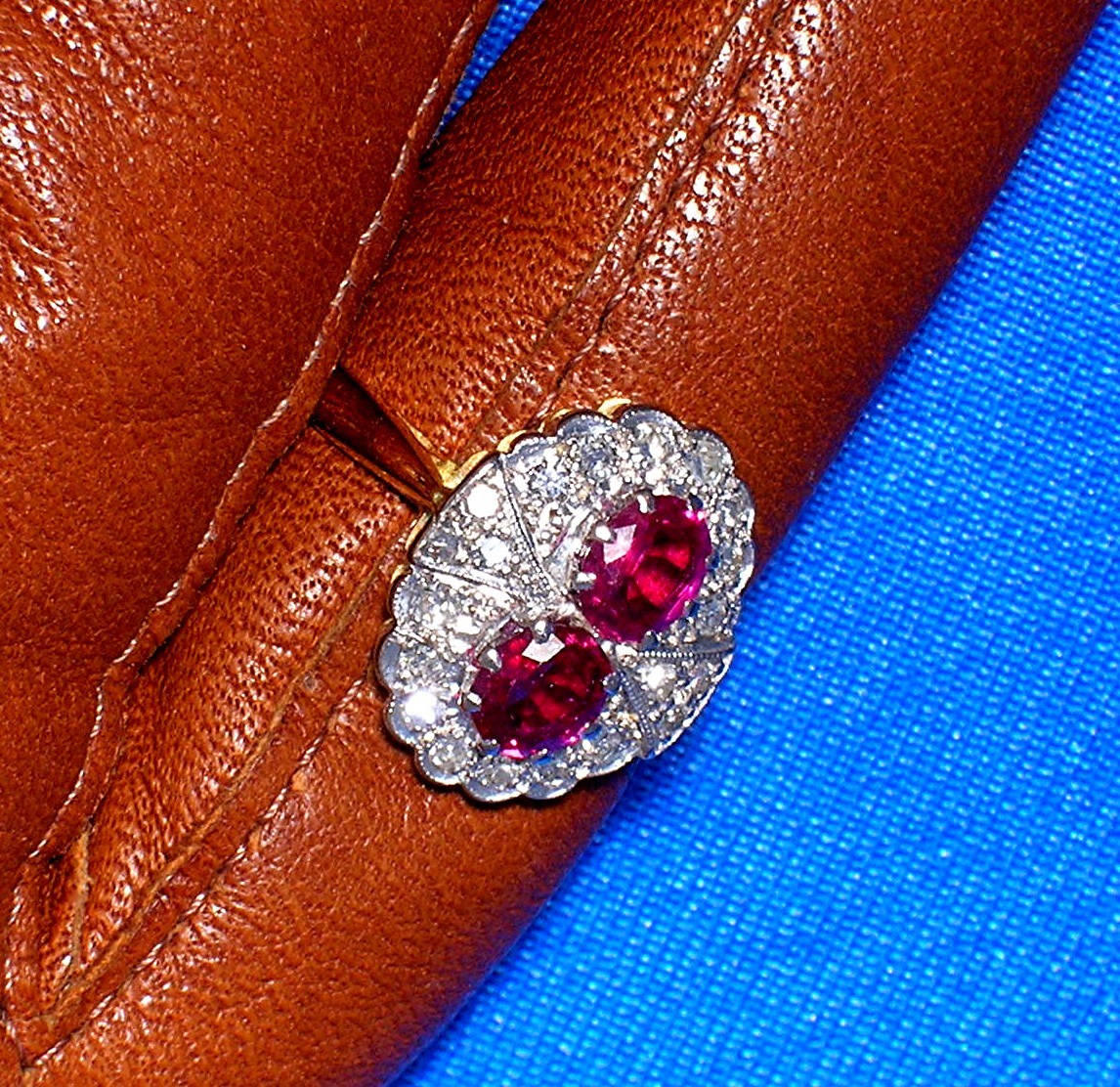 18K Gold Burmese Ruby 1/2ct Diamond Antique Ring