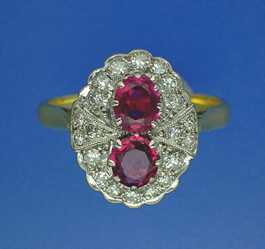 18K Gold Burmese Ruby 1/2ct Diamond Antique Ring