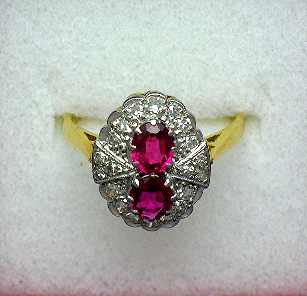 18K Gold Burmese Ruby 1/2ct Diamond Antique Ring