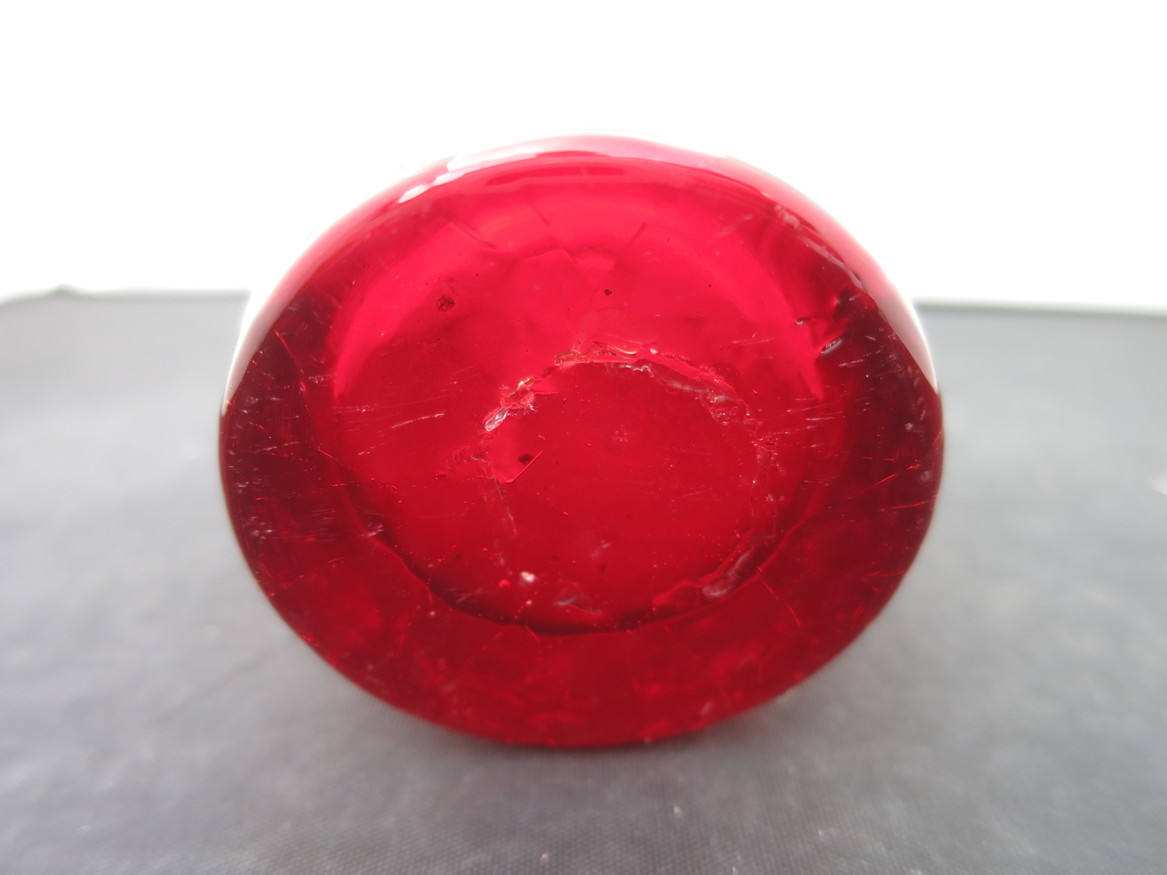 Blown Crackle Glass Ruby Red Pitcher Flared Rim
